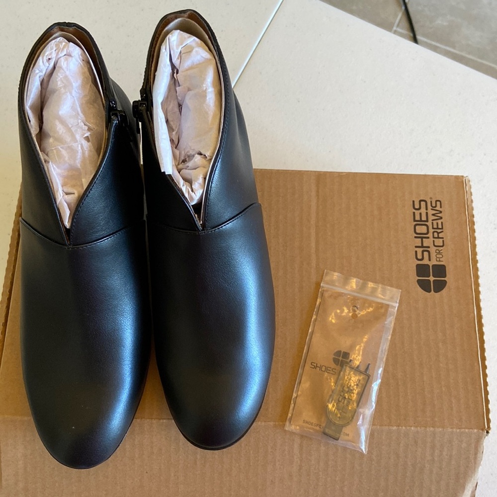 Shoes for Crews, black zip bootie, size 8.